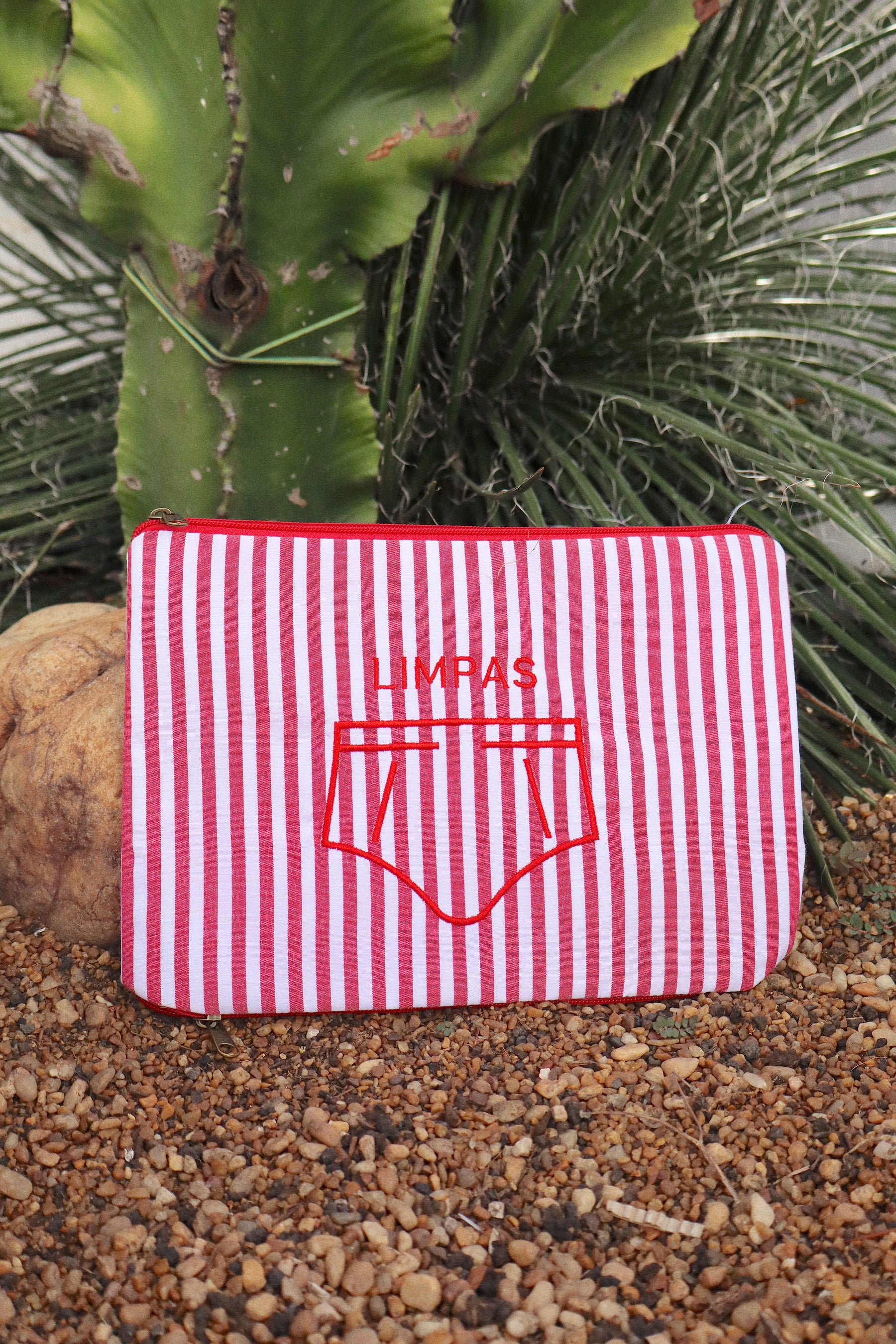 Necessaire Porta Cueca Limpinha Sujinha P Listrada Vermelha