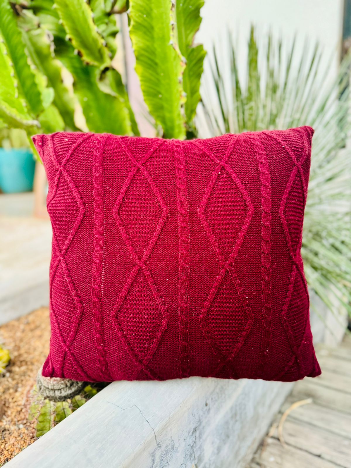 Capa de Almofada Decorativa Trico Vermelha 45x45cm