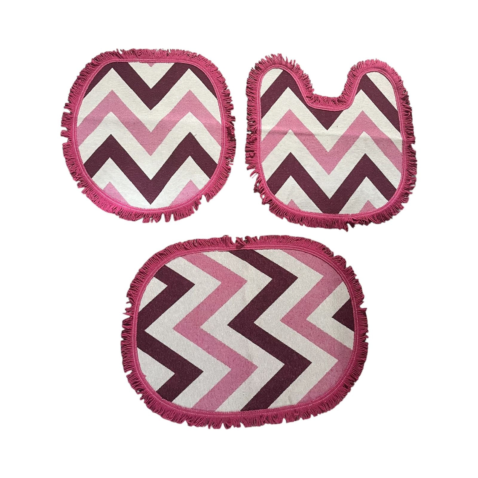 Jogo de Banheiro 3 Peças Emborrachado Chevron Rosa