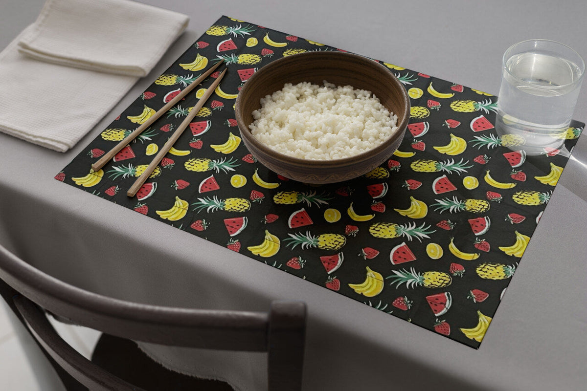 Jogo Americano Dupla Face Tricoline Frutas Preto 4 Peças