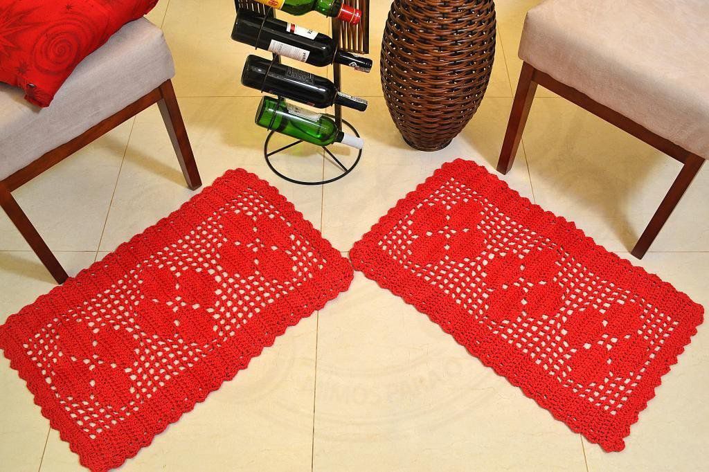 Par de Tapetes em Croch� Retangular Duo - Vermelho