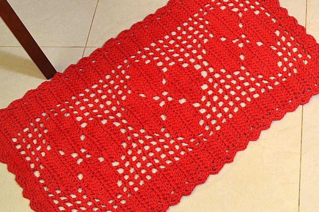 Par de Tapetes em Croch� Retangular Duo - Vermelho