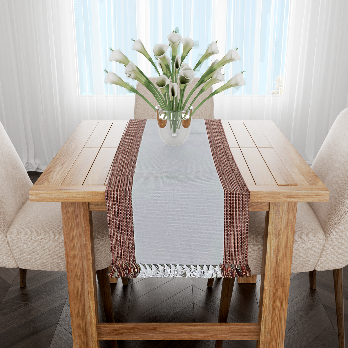 Caminho de Mesa Algodão Branco Listras 1,5m