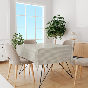 Toalha de Mesa Algodão Cru com Listra Mostarda 1,5mx1,5m