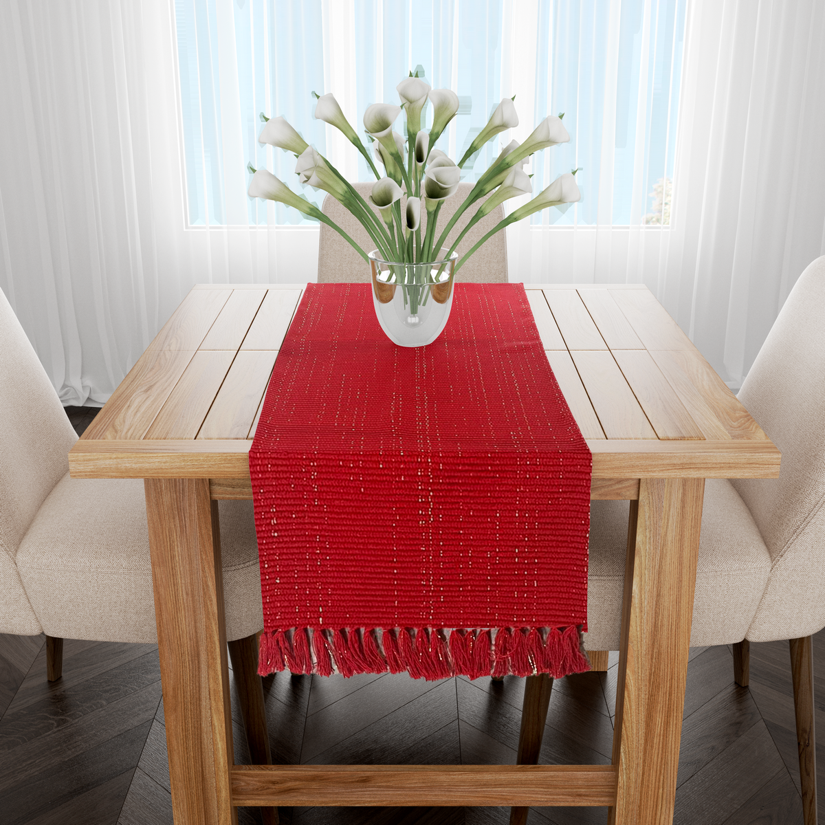 Caminho de Mesa Linha com Fio Lurex Vermelho 1,0m