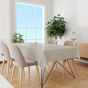 Toalha de Mesa Algodão Cru com Listra Mostarda 1,5mx3,0m