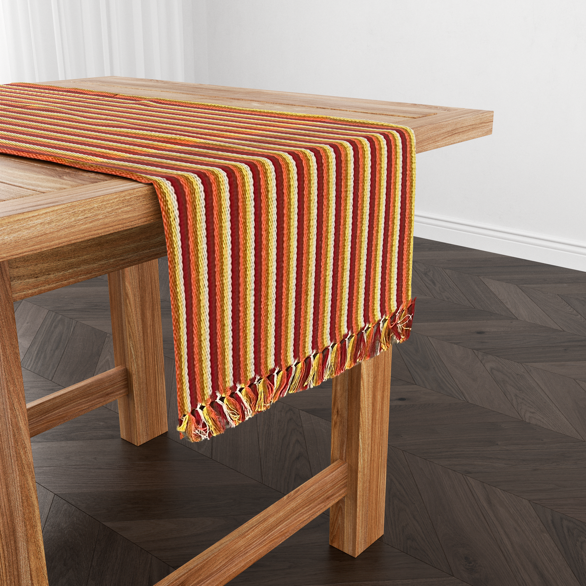 Caminho de Mesa Algodão Listrado Vermelho, Laranja, Amarelo 2,0m