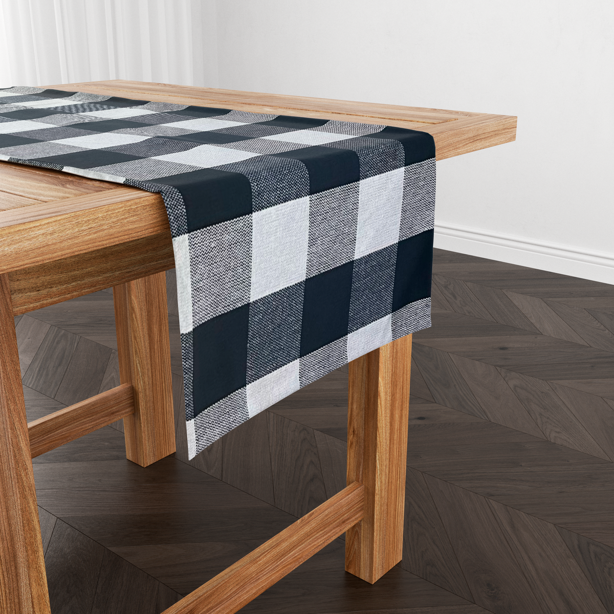 Caminho de Mesa Algodão Xadrez Preto e Branco sem Franja 1,5m