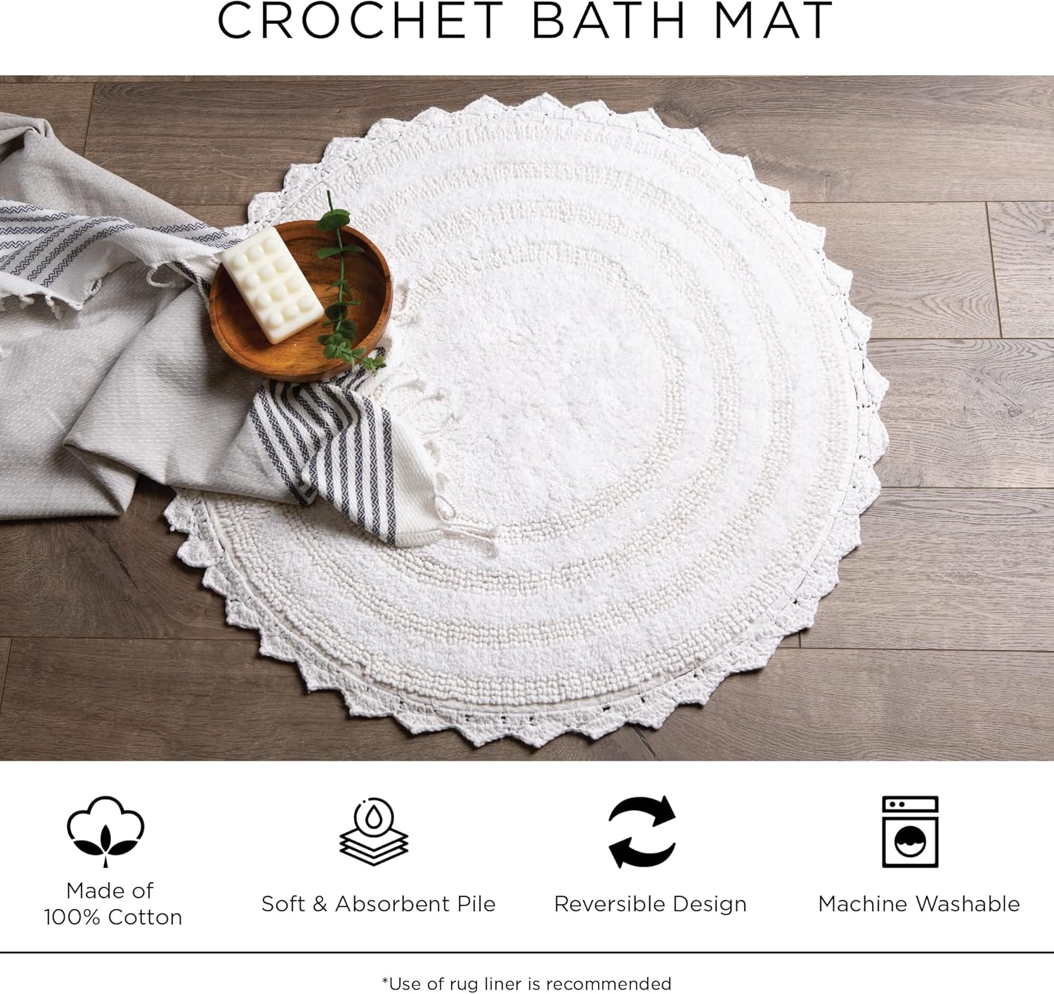 DII Coleção de crochê tapete de banho reversível, grande oval, 21x34, malva