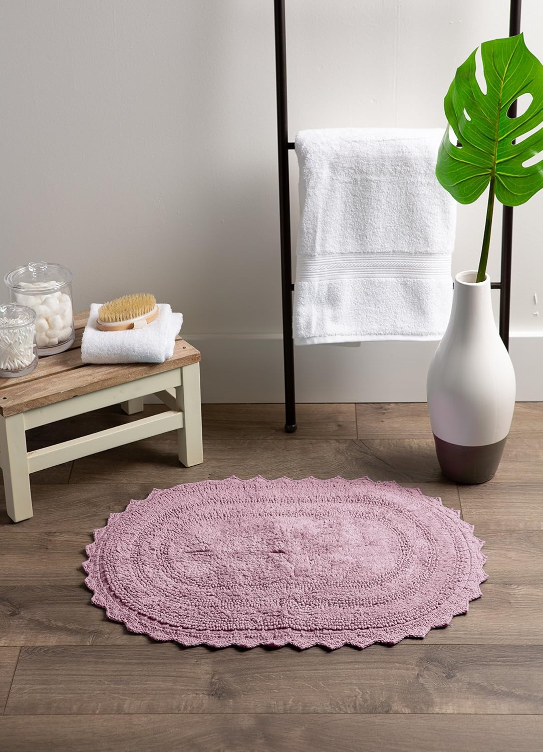 DII Coleção de crochê tapete de banho reversível, grande oval, 21x34, malva