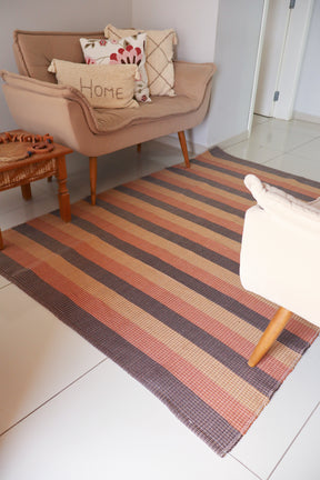 Tapete em Linha Listrado Terracota, Marrom e Café com Leite 2,00x2,50m
