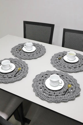 Sousplat de Crochê em Malha Cinza Kit com 4