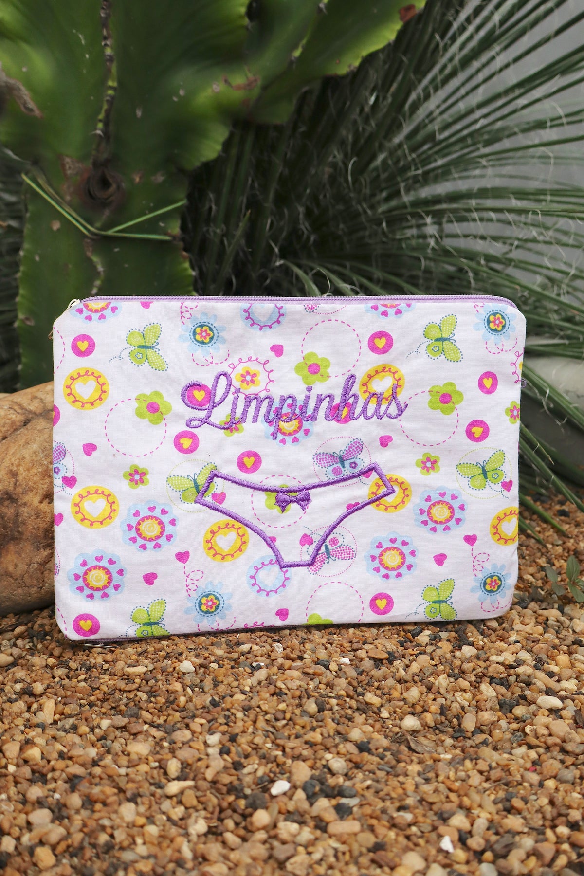 Necessaire Porta Calcinha Limpinha Sujinha P Borboletas Lilás