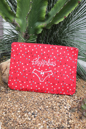 Necessaire Porta Calcinha Limpinha Sujinha G Poá Vermelho