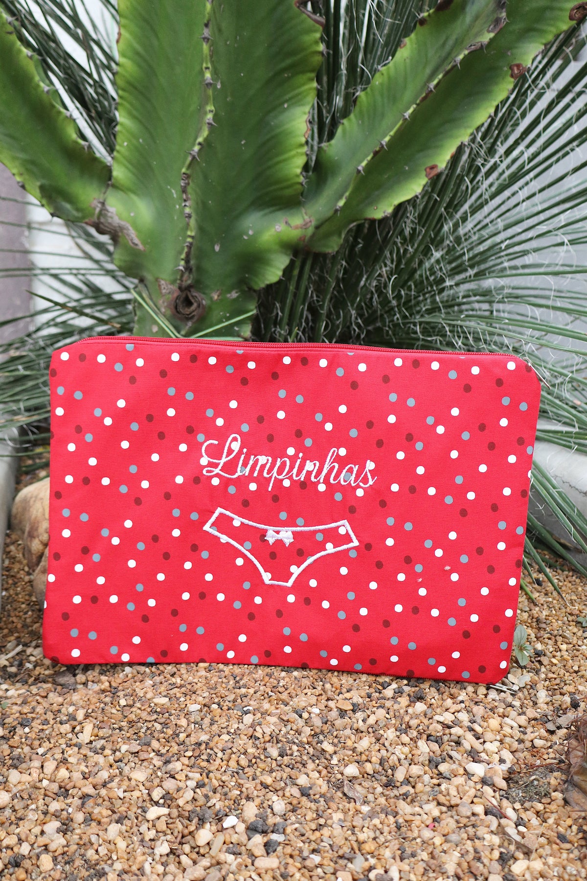Necessaire Porta Calcinha Limpinha Sujinha G Poá Vermelho