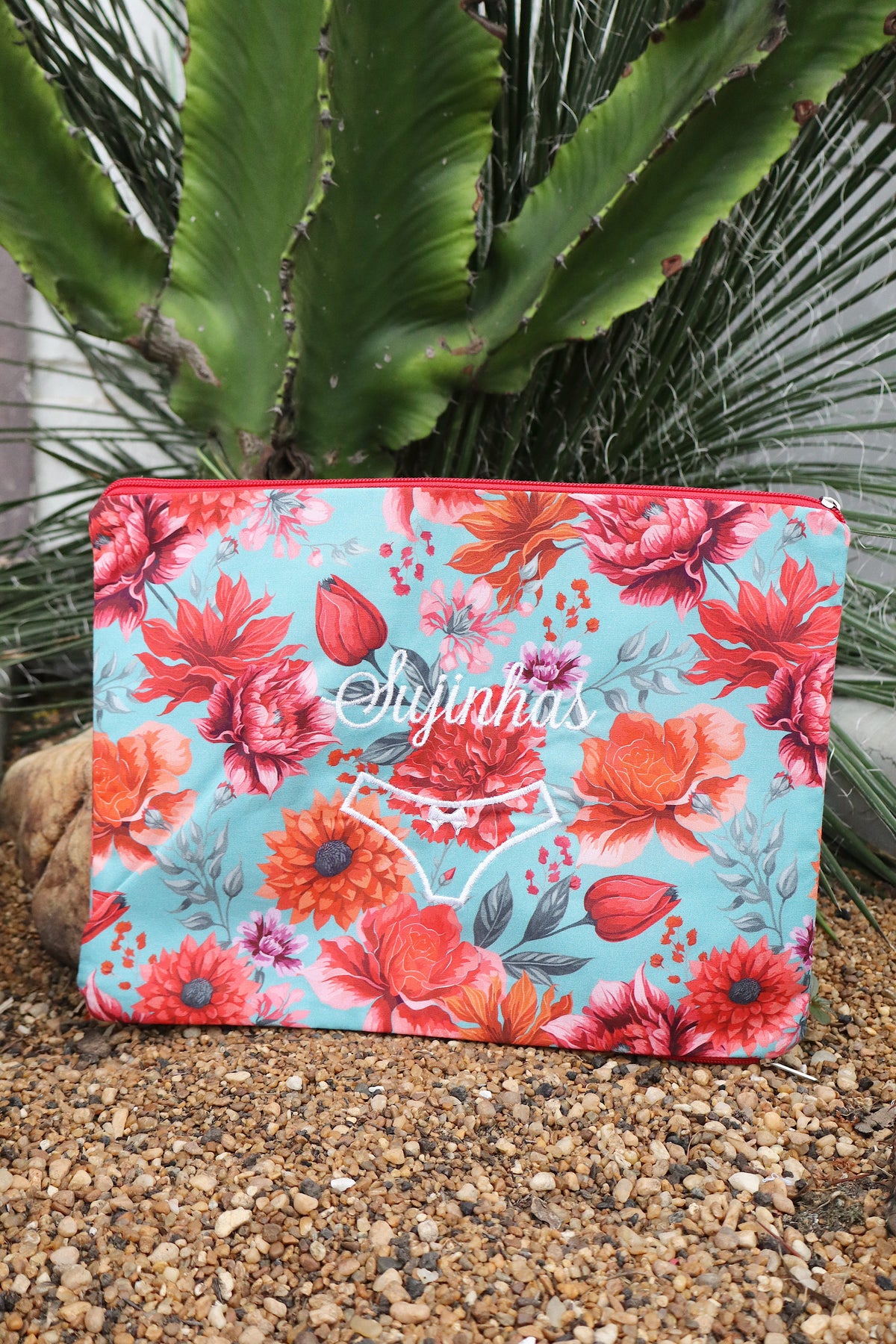 Necessaire Porta Calcinha Limpinha Sujinha G Azul Claro e Vermelho