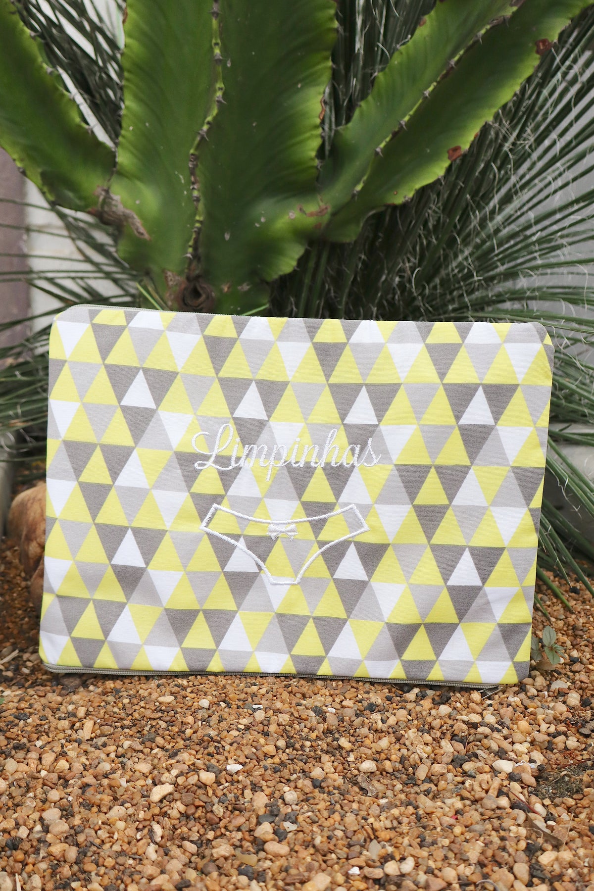 Necessaire Porta Calcinha Limpinha Sujinha G Amarelo e Cinza