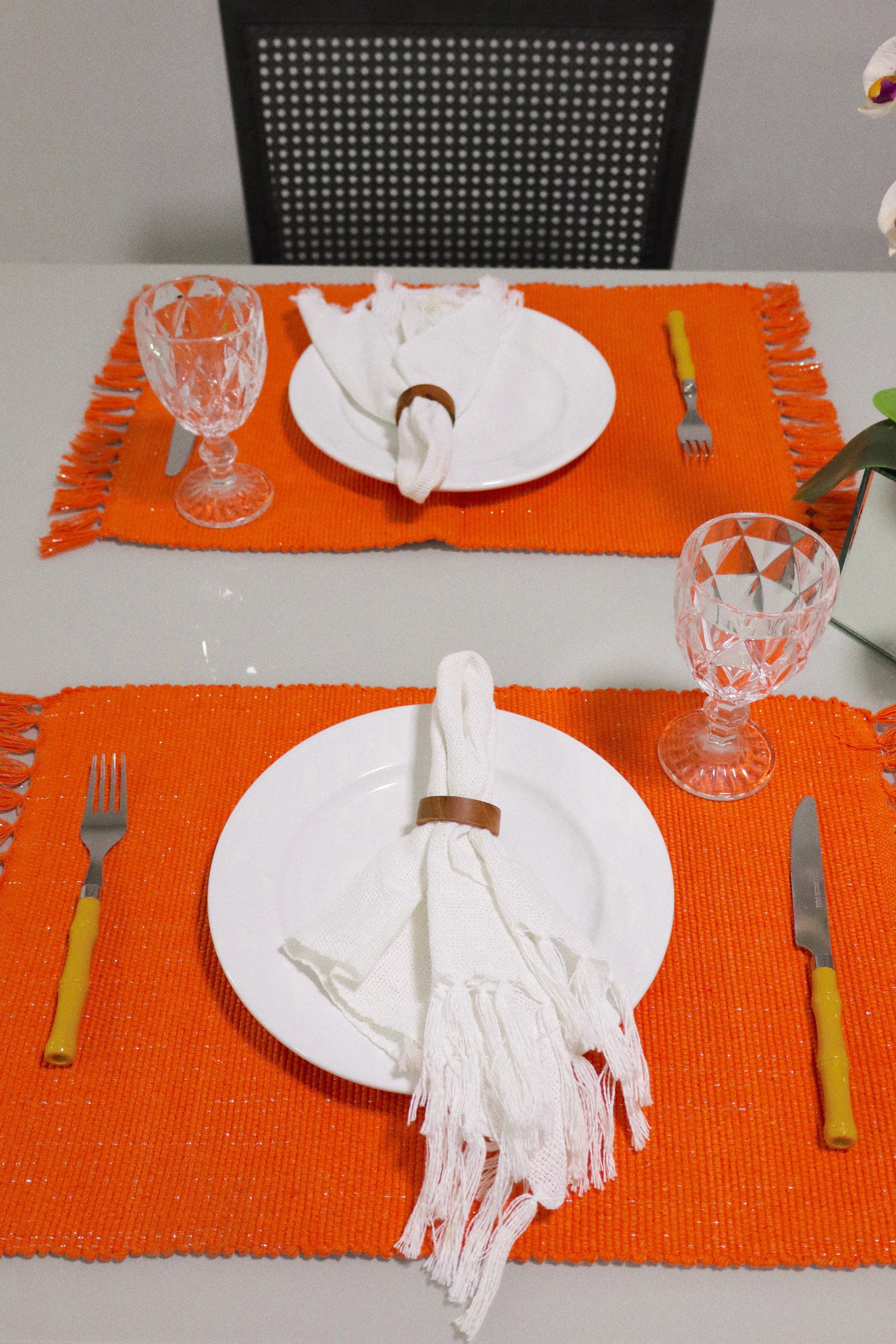 Par Lugar Americano Linha com Fio Lurex Laranja