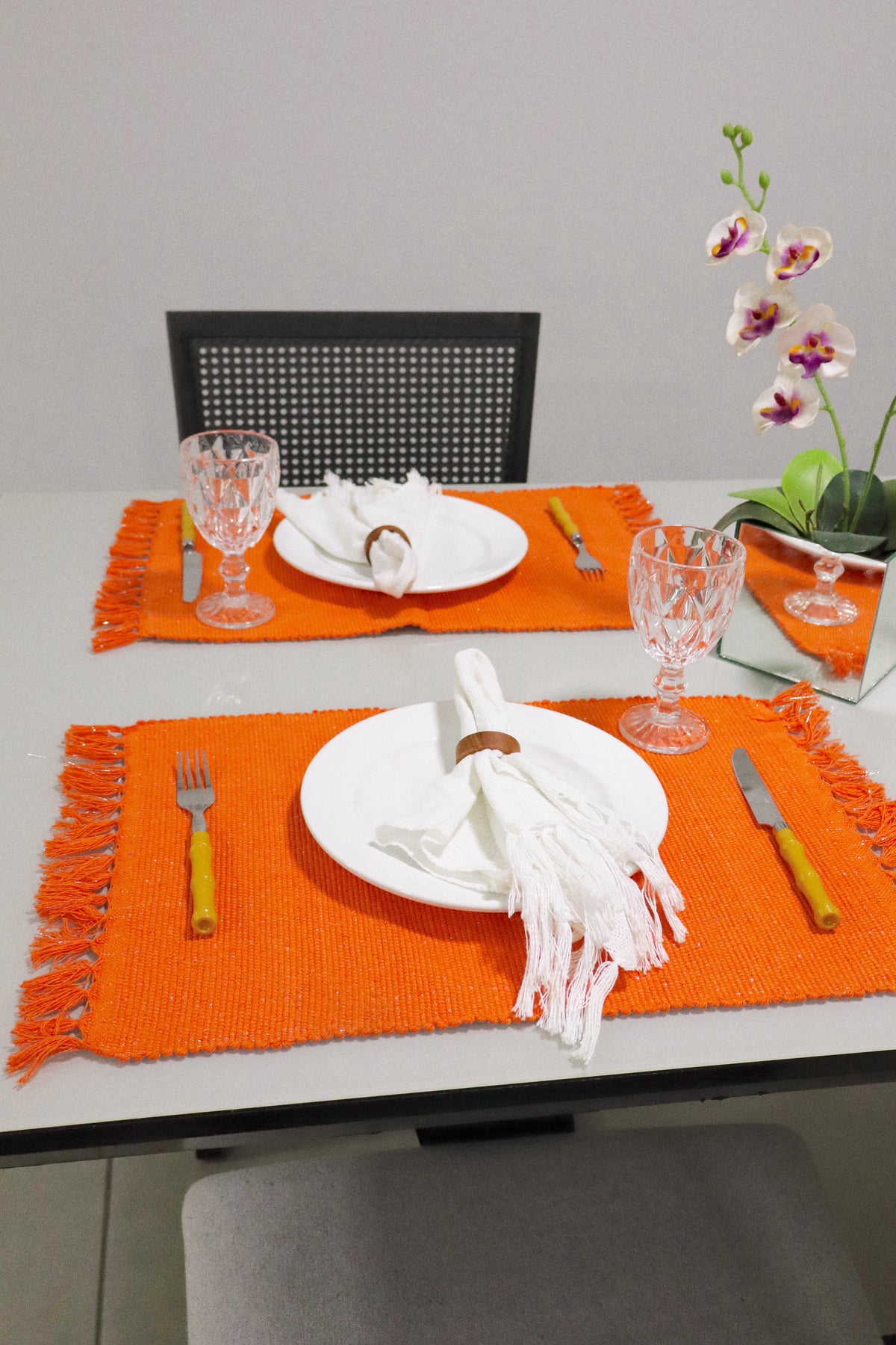Par Lugar Americano Linha com Fio Lurex Laranja