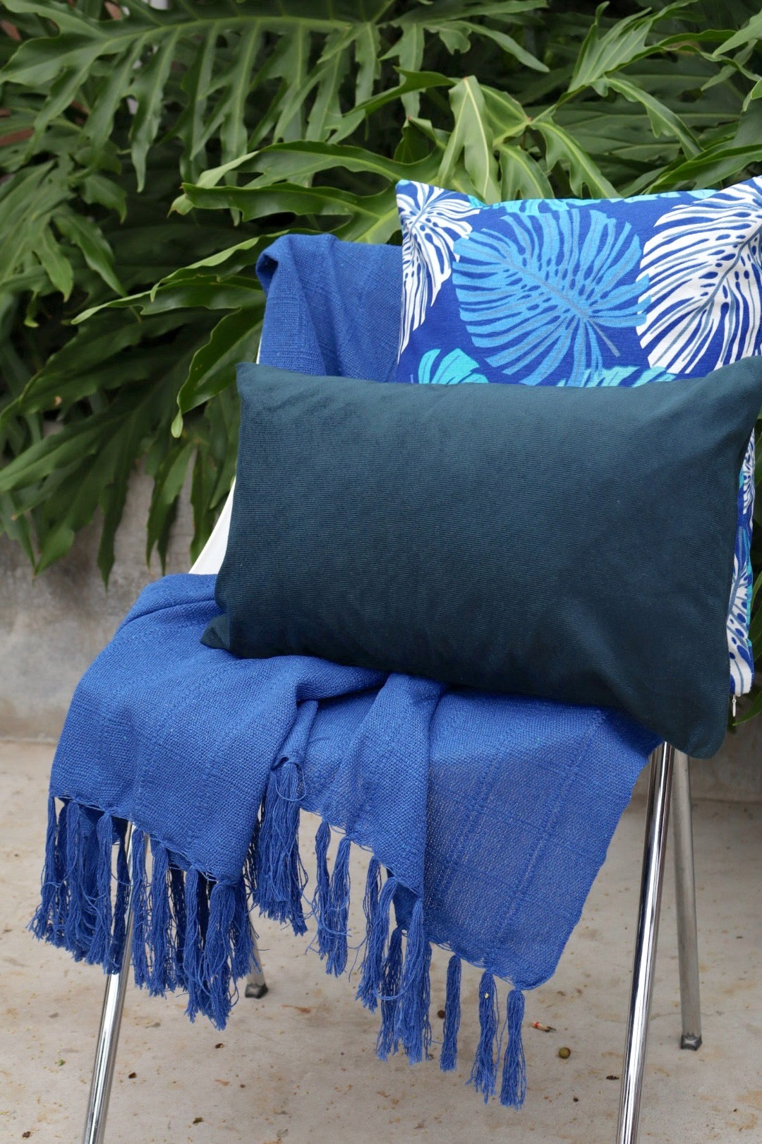 Kit Mantinha para Sofá Azul + 2 Capas de Almofadas