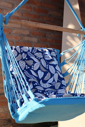 Rede Cadeira De Balanço Impermeável Folhas Azul