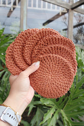 Kit 6 Porta Copos / Descanso Para Copos Crochê Malha Terracota