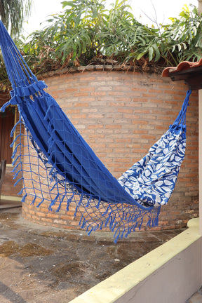 Rede de Algodão Forrada com Belize Semi Impermeável - Folhas Azul