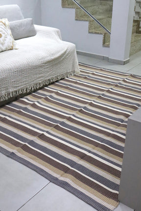 Tapete em Linha Listrado Azul, Marrom, Mostarda e Cru 2,00x3,00m
