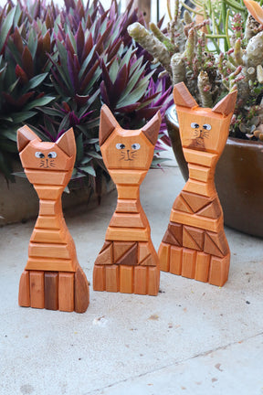 Trio Gato Madeira Neutro Decoração