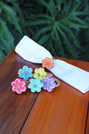 Kit Porta Guardanapo 6 Peças Flor De Madeira Pintada Colorida