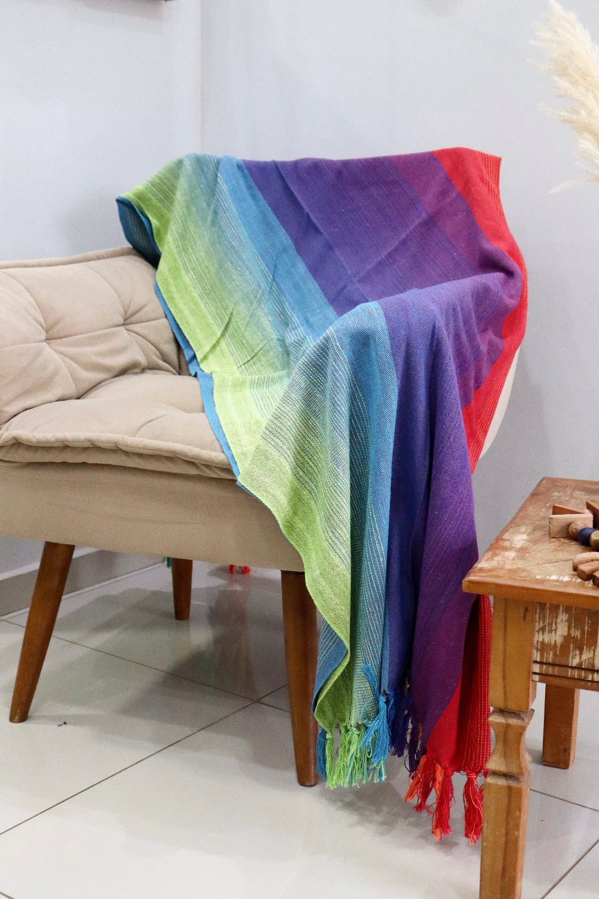 Manta para Sofá Básica Gigante Arco Íris Listra Grossa 1,40x2,20m