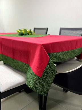 Toalha de Mesa com Barra Natal Geométrico Verde 1,4mx2,2m + Composê