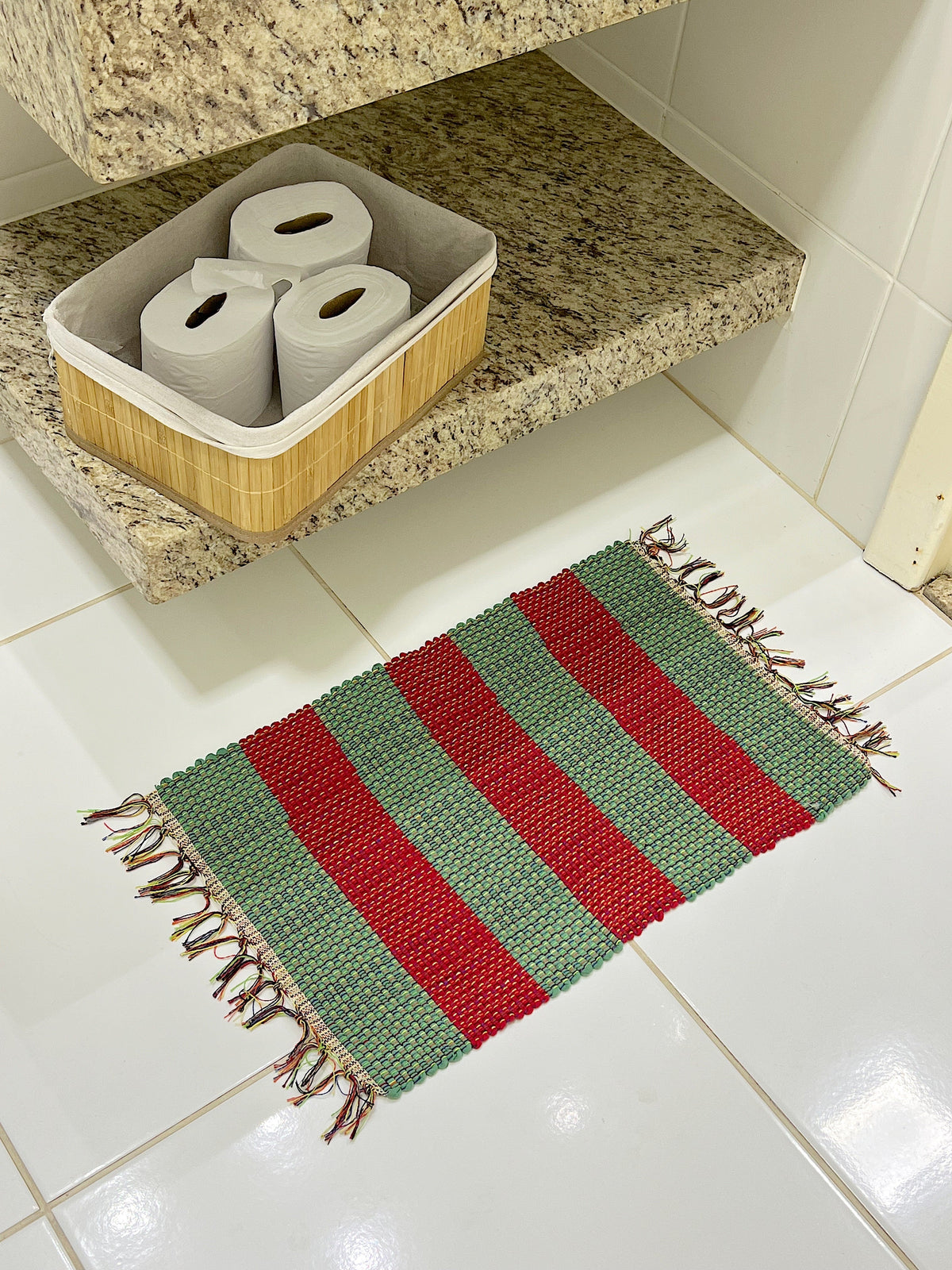 Tapete Malha Algodão Listrado Verde e Vermelho Natal