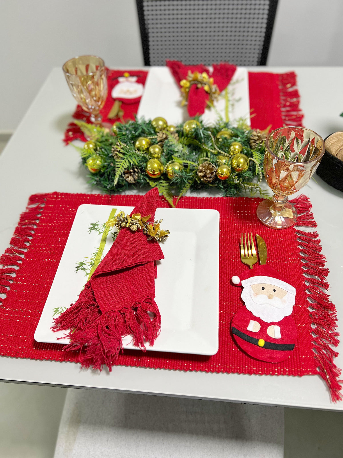 Par Lugar Americano Linha com Fio Lurex Vermelho
