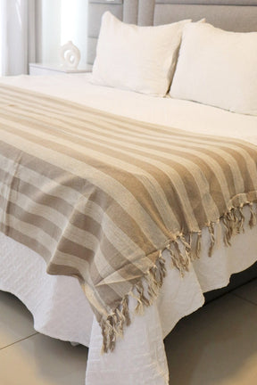Peseira para Cama Algodão Listrada Bege 1,80x2,20m