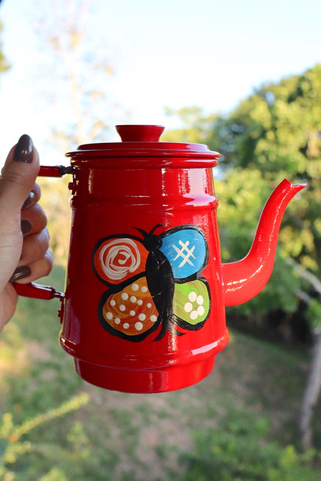 Bule Alumínio Pintado Vermelho