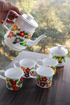 Kit 6 Peças Alumínio Pintado Branco - Bule, Açucareiro e 4 Canecas