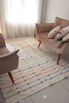 Tapete Algodão Puxadinho Pompom Colorido Arco Íris 2,00x2,50m
