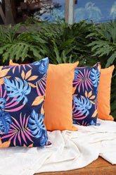 Kit 4x Almofadas Completas Folhas Azul e Laranja