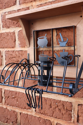 Paneleiro Rustico Ferro Madeira Escorredor Louças 40cm Panelinhas Pretas