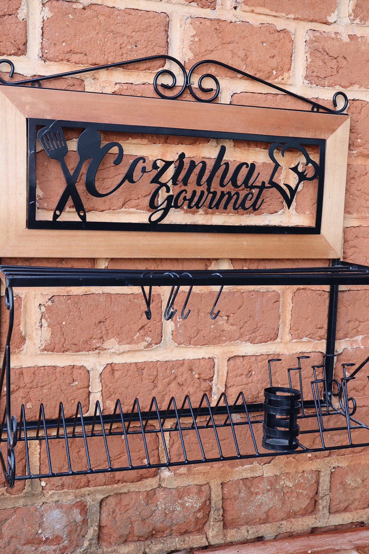 Paneleiro Rústico Escorredor Louças De Ferro E Madeira 80 Cm Cozinha Gourmet