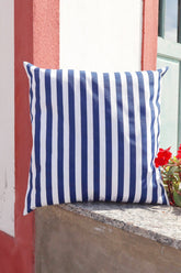 Capa de Almofada Impermeável Belize Listrada Azul e Branca 45x45