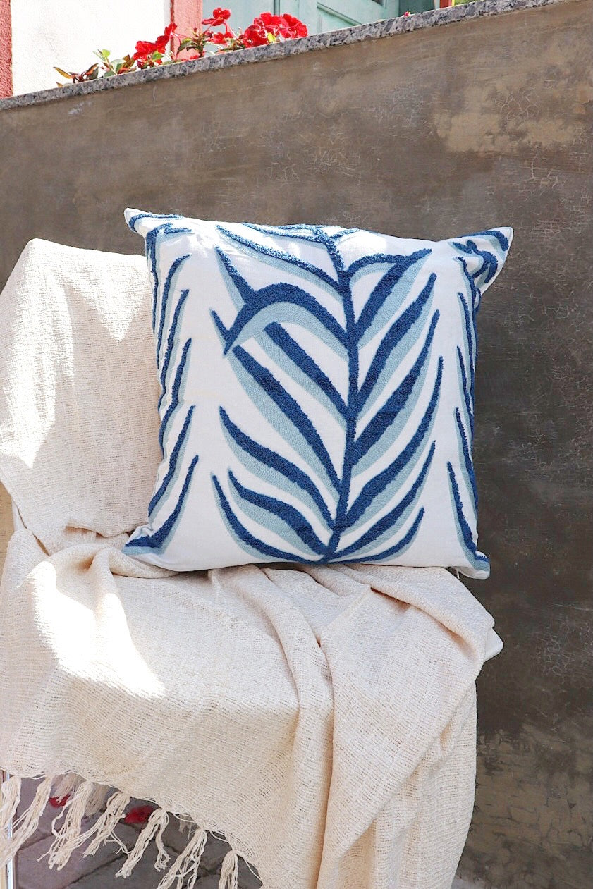 Capa de Almofada Bordada em Linho 45x45 Azul