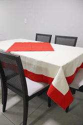 Toalha de Mesa com Barra de Tricoline Poá Vermelho com Composê 1,5mx2,2m