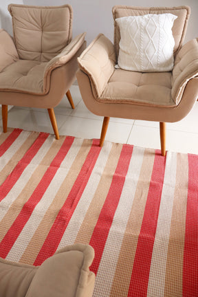 Tapete em Linha Listrado Vermelho, Bege e Cinza 1,50x2,00m