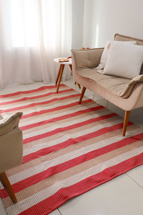 Tapete em Linha Listrado Vermelho, Bege e Cinza 1,50x2,00m