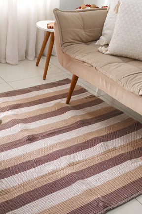 Tapete em Linha Listrado Marrom, Bege e Cru 1,50x1,50m