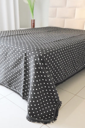 Colcha Casal Bolinhas Dupla Face Preta 2,10x2,40m