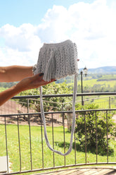 Bolsa Crochê Sanfoninha Cinza Claro