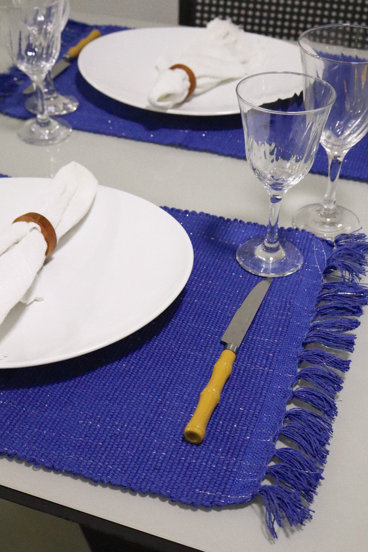Par Lugar Americano Linha com Fio Lurex Azul